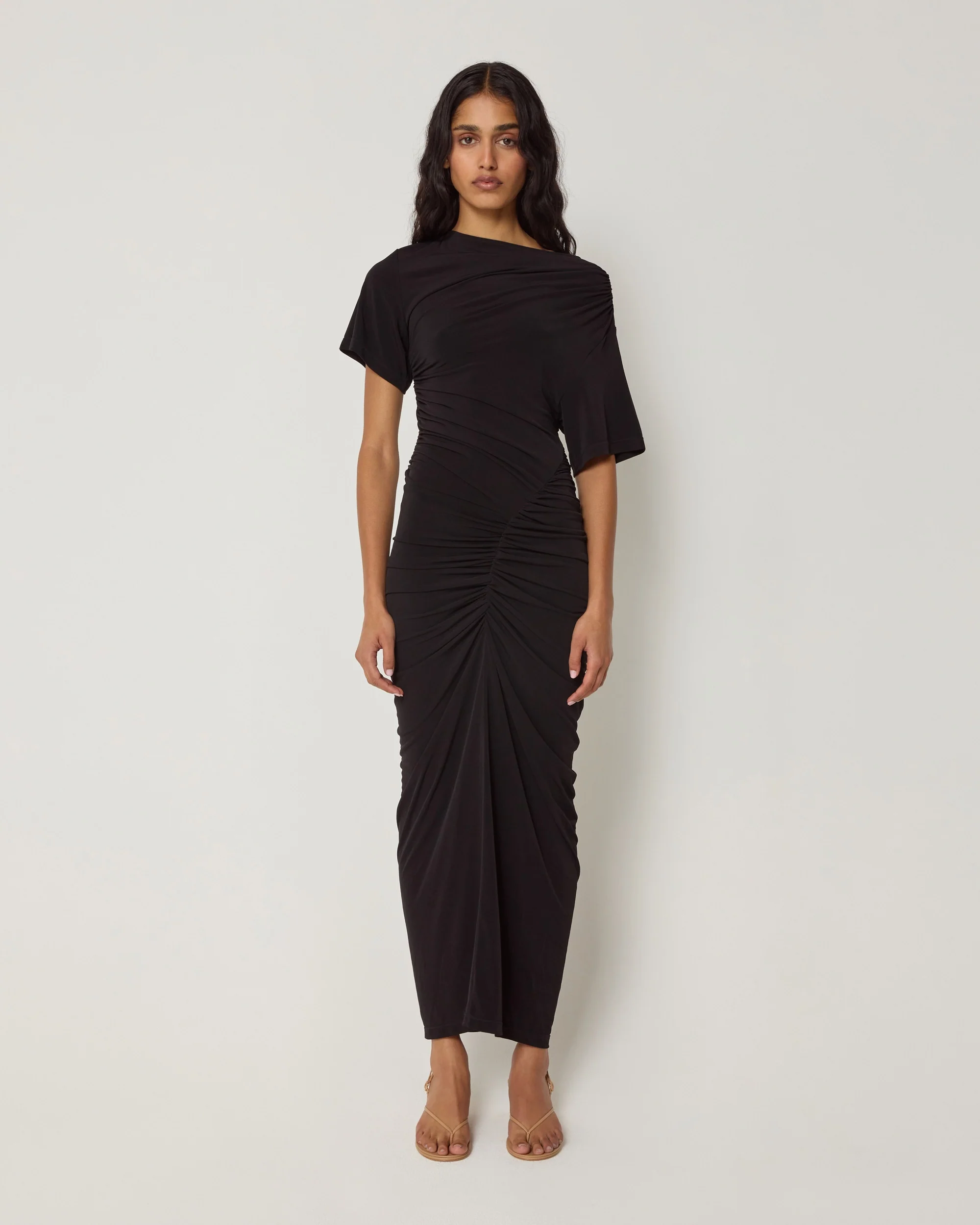 Asymmetrical Ruched Dress | Black - Image 3