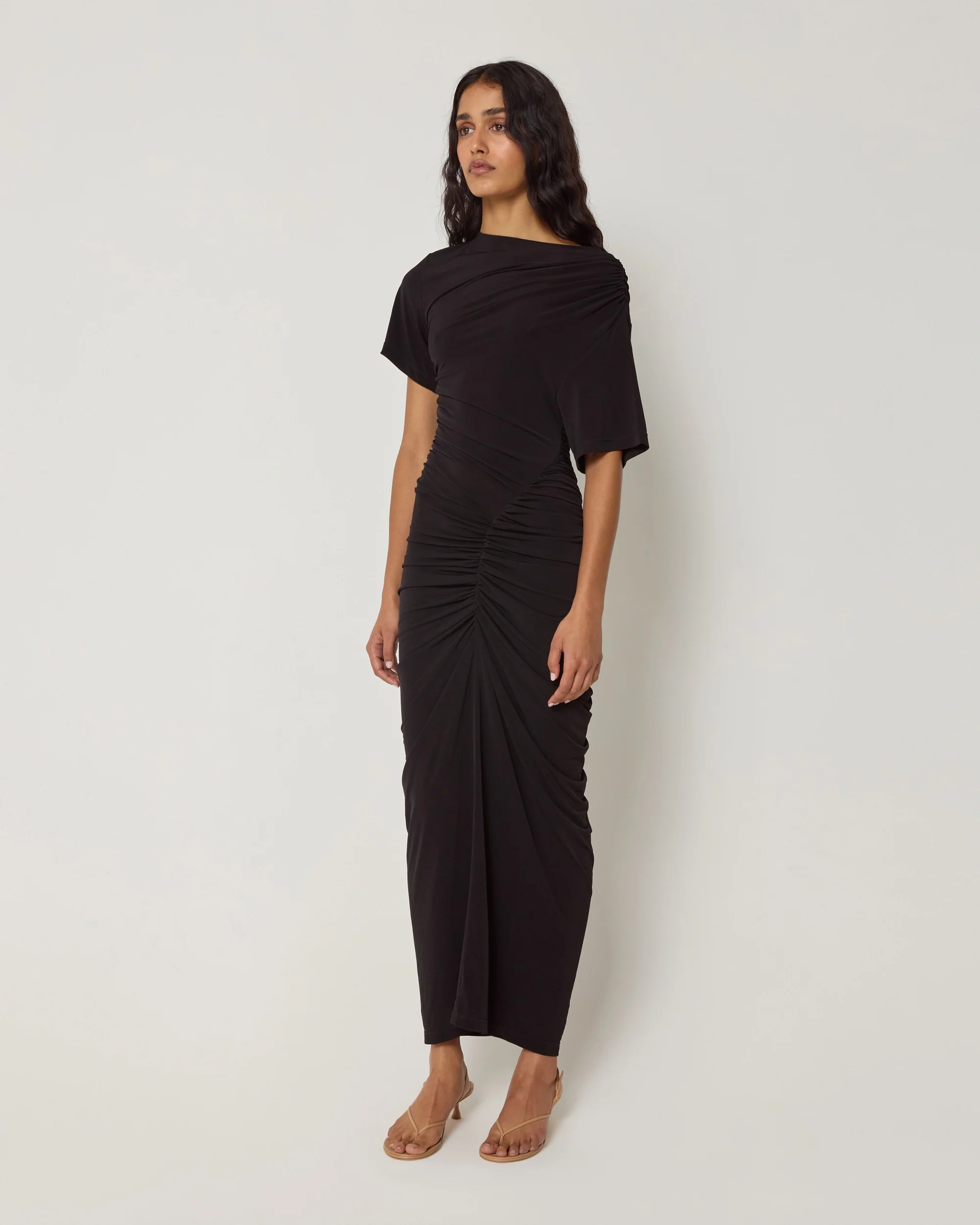 Asymmetrical Ruched Dress | Black - Image 4