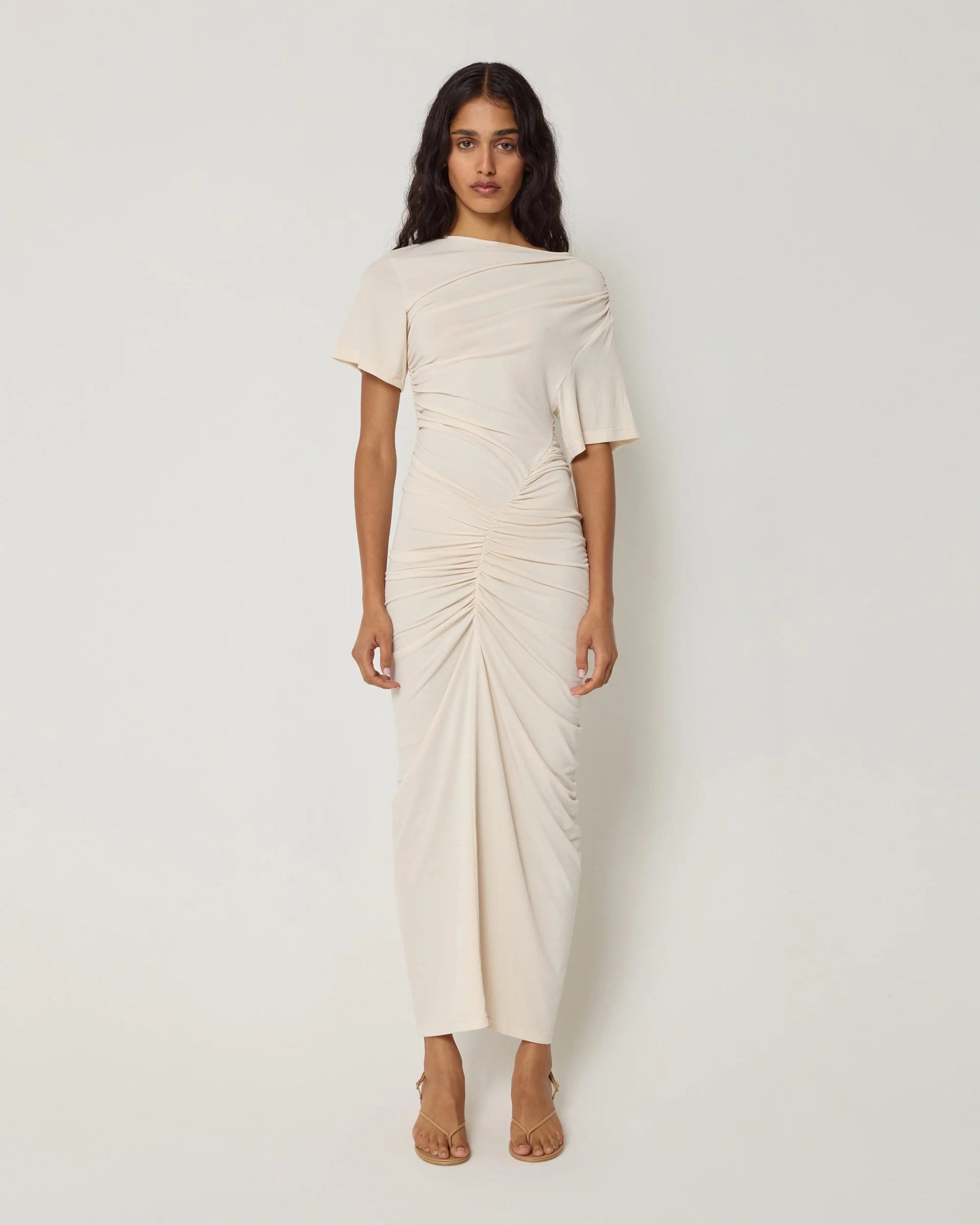 Asymmetrical Ruched Dress | Shell - Image 3