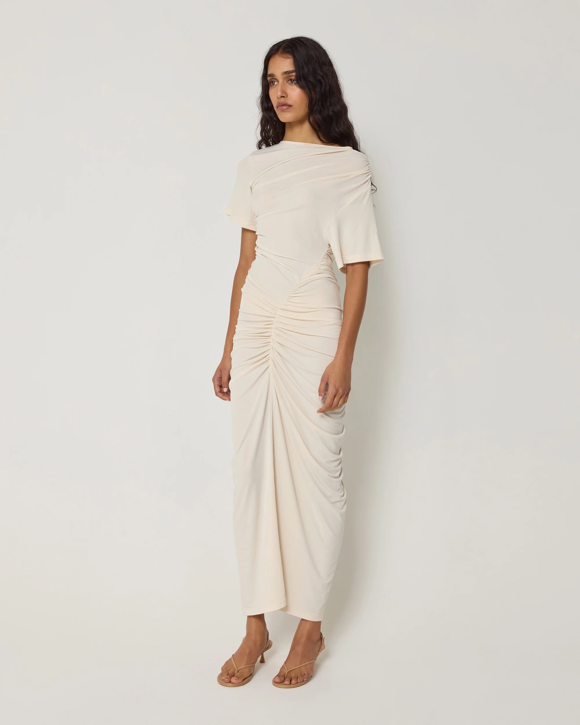 Asymmetrical Ruched Dress | Shell - Image 4