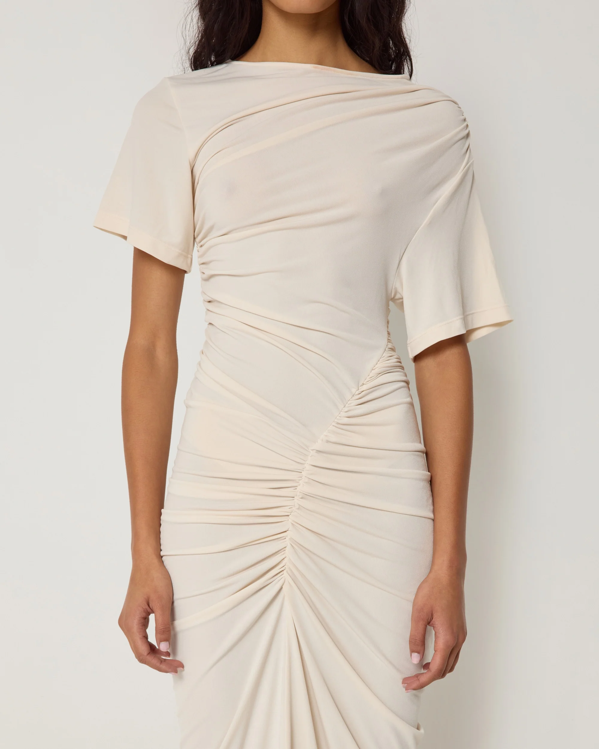 Asymmetrical Ruched Dress | Shell - Image 7