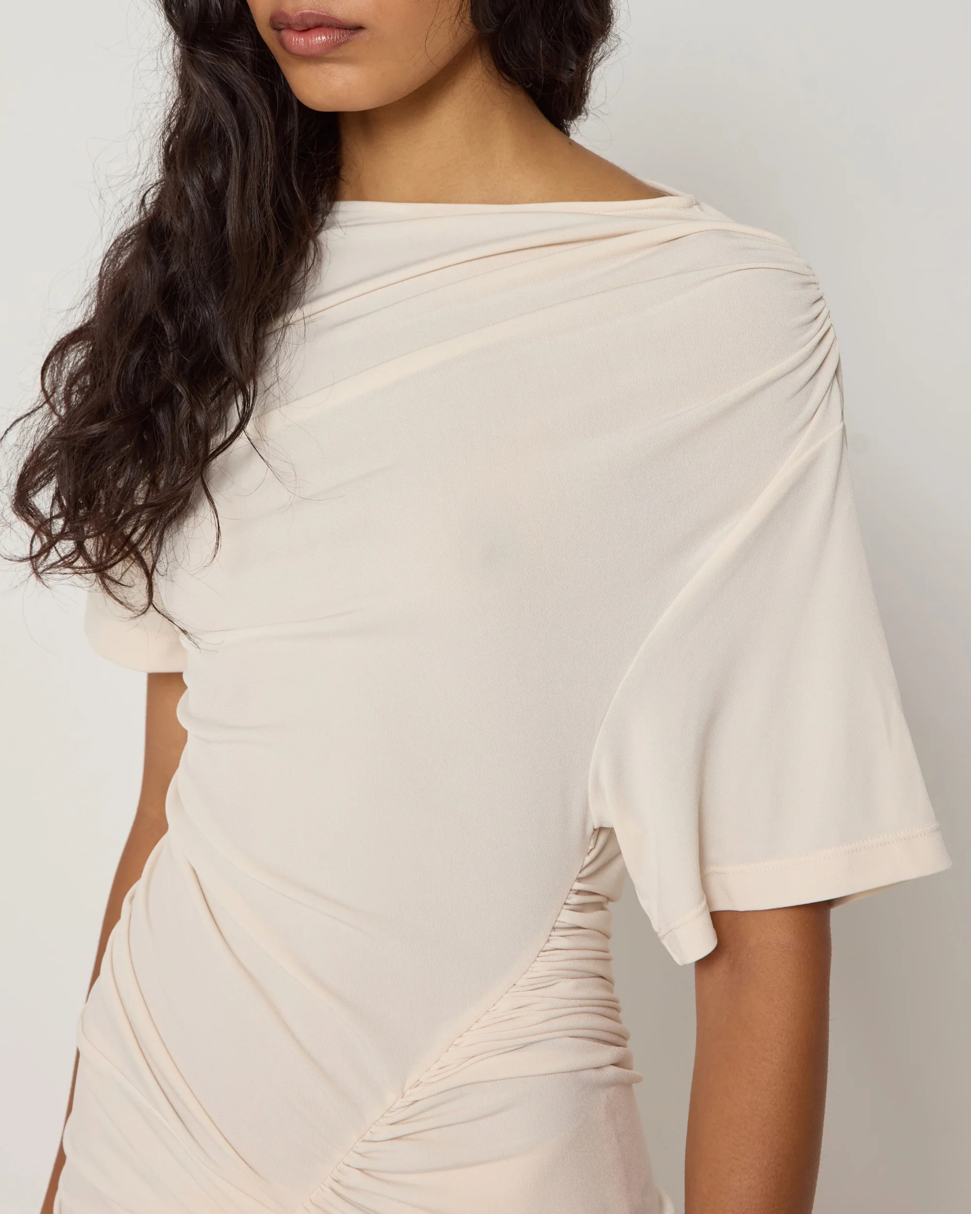Asymmetrical Ruched Dress | Shell - Image 9