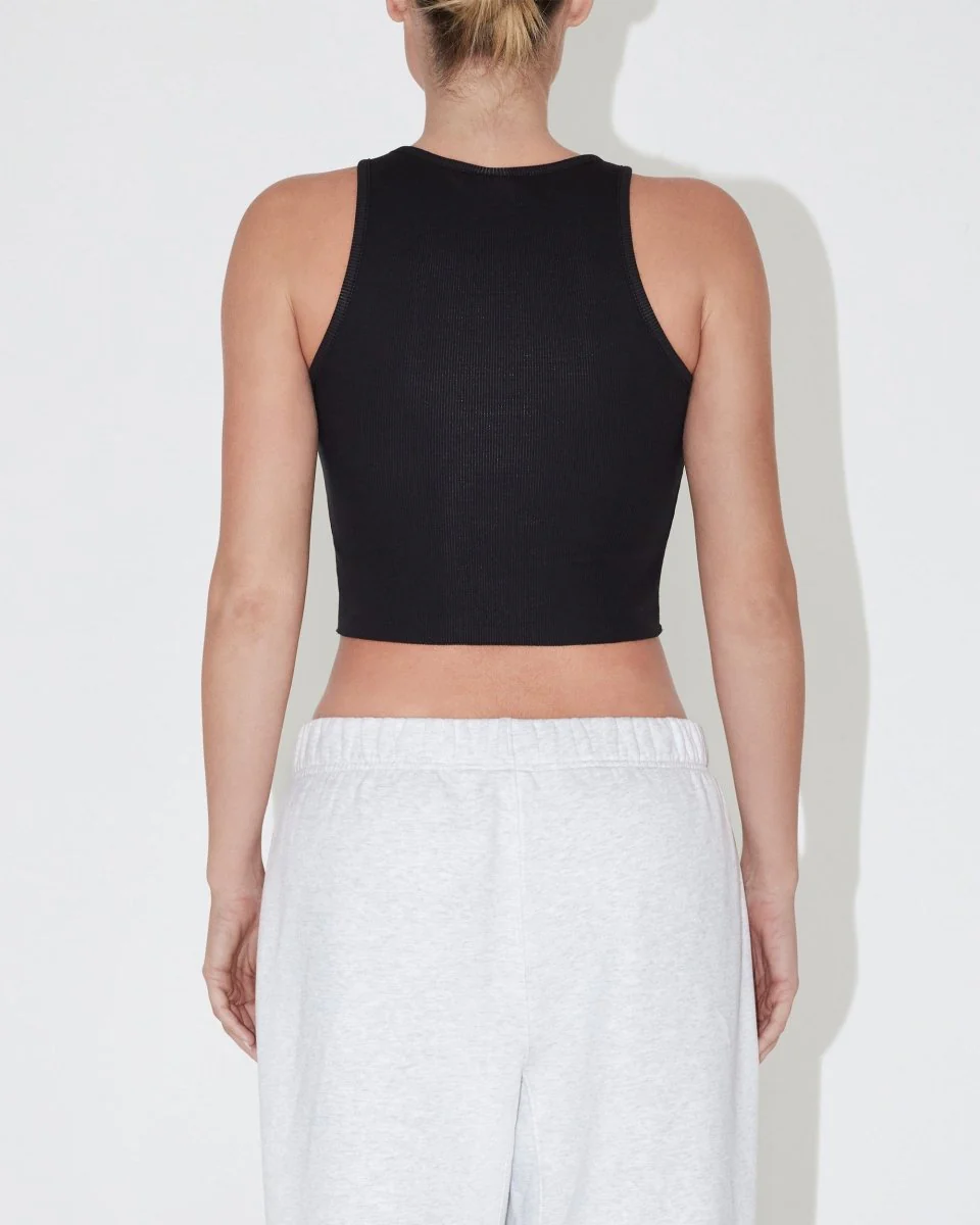 Cropped Raw Hem Rib Tank | Black - Image 5