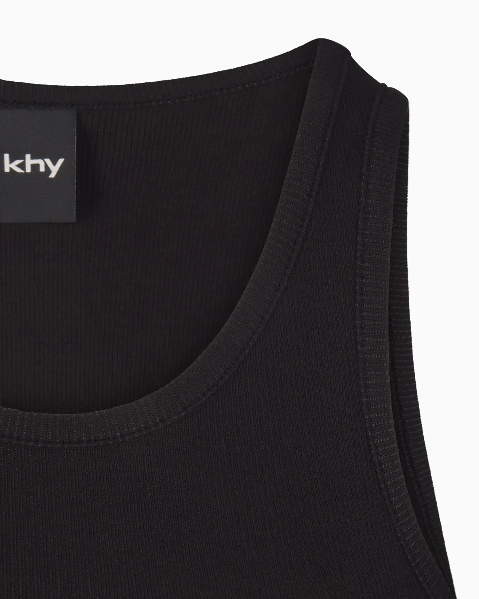 Cropped Raw Hem Rib Tank | Black - Image 7