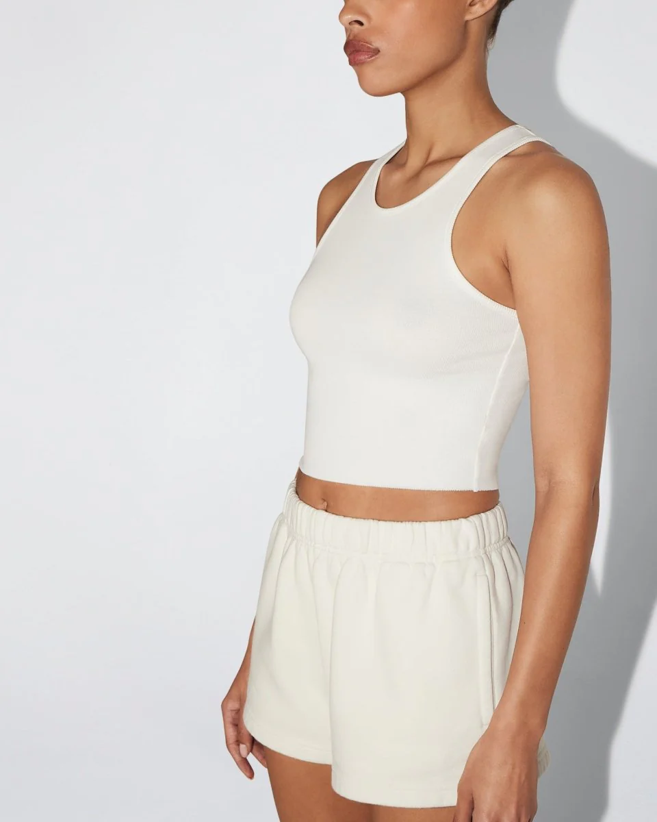 Cropped Raw Hem Rib Tank | Ecru - Image 4