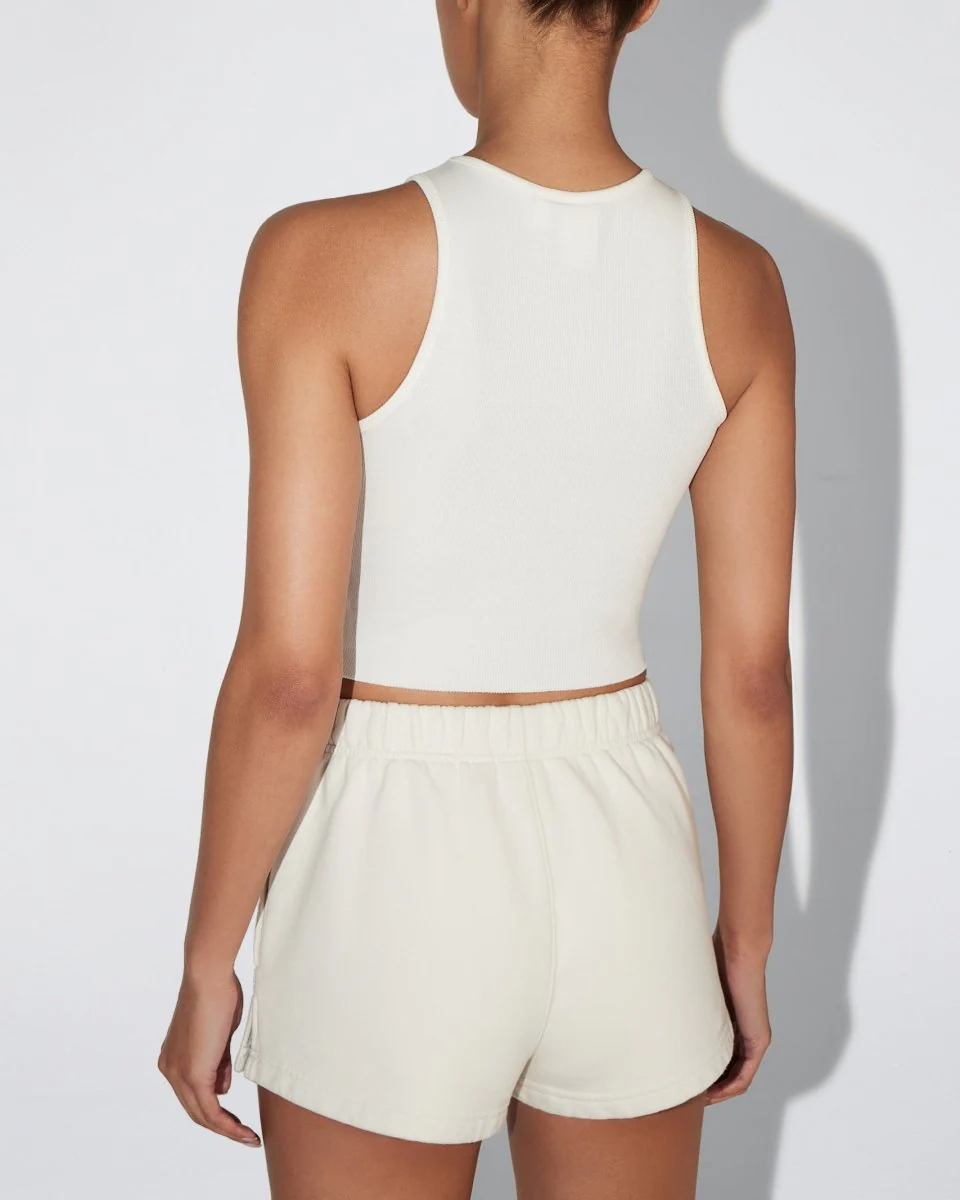 Cropped Raw Hem Rib Tank | Ecru - Image 7