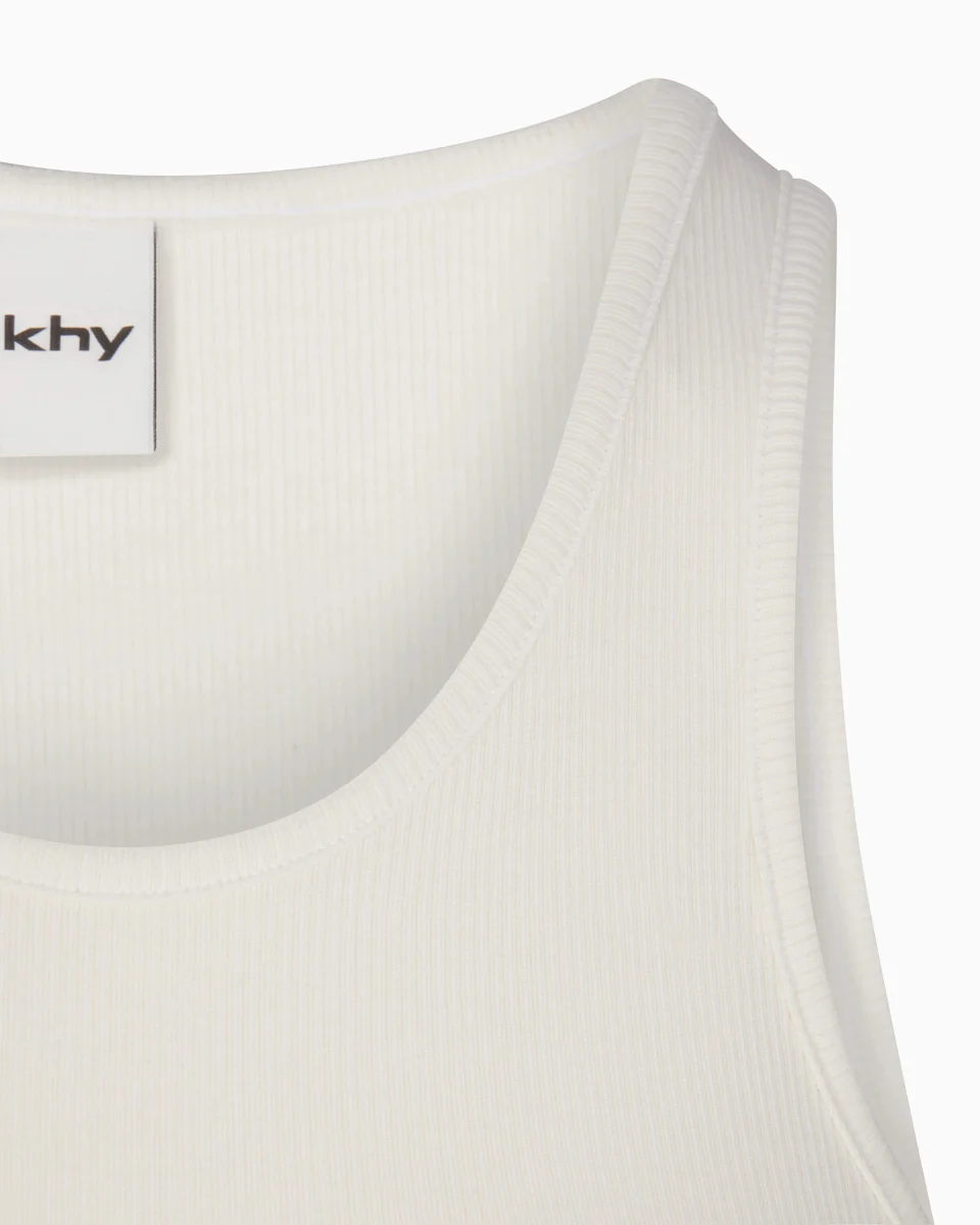 Cropped Raw Hem Rib Tank | Ecru - Image 8