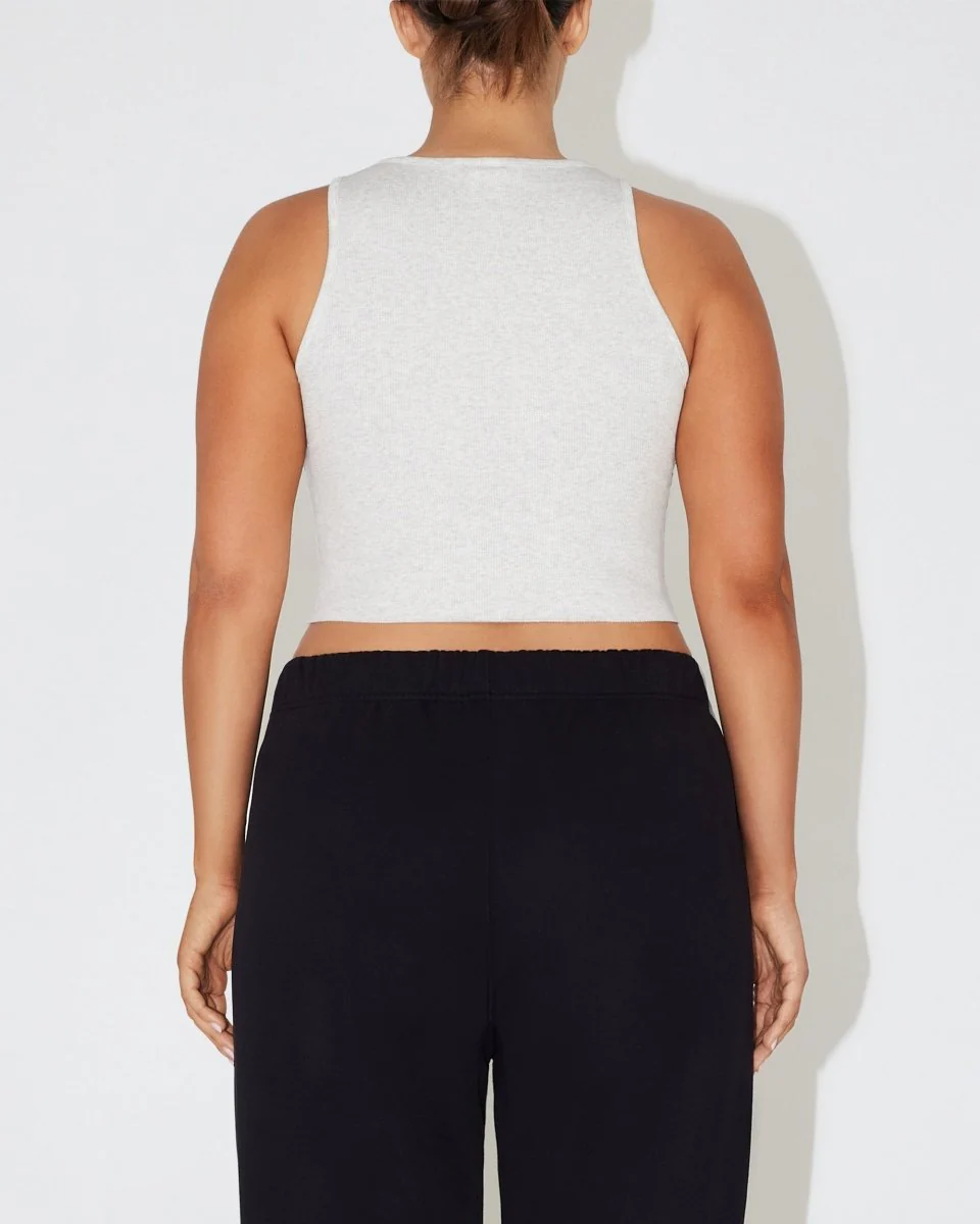 Cropped Raw Hem Rib Tank | Light Heather Grey - Image 10