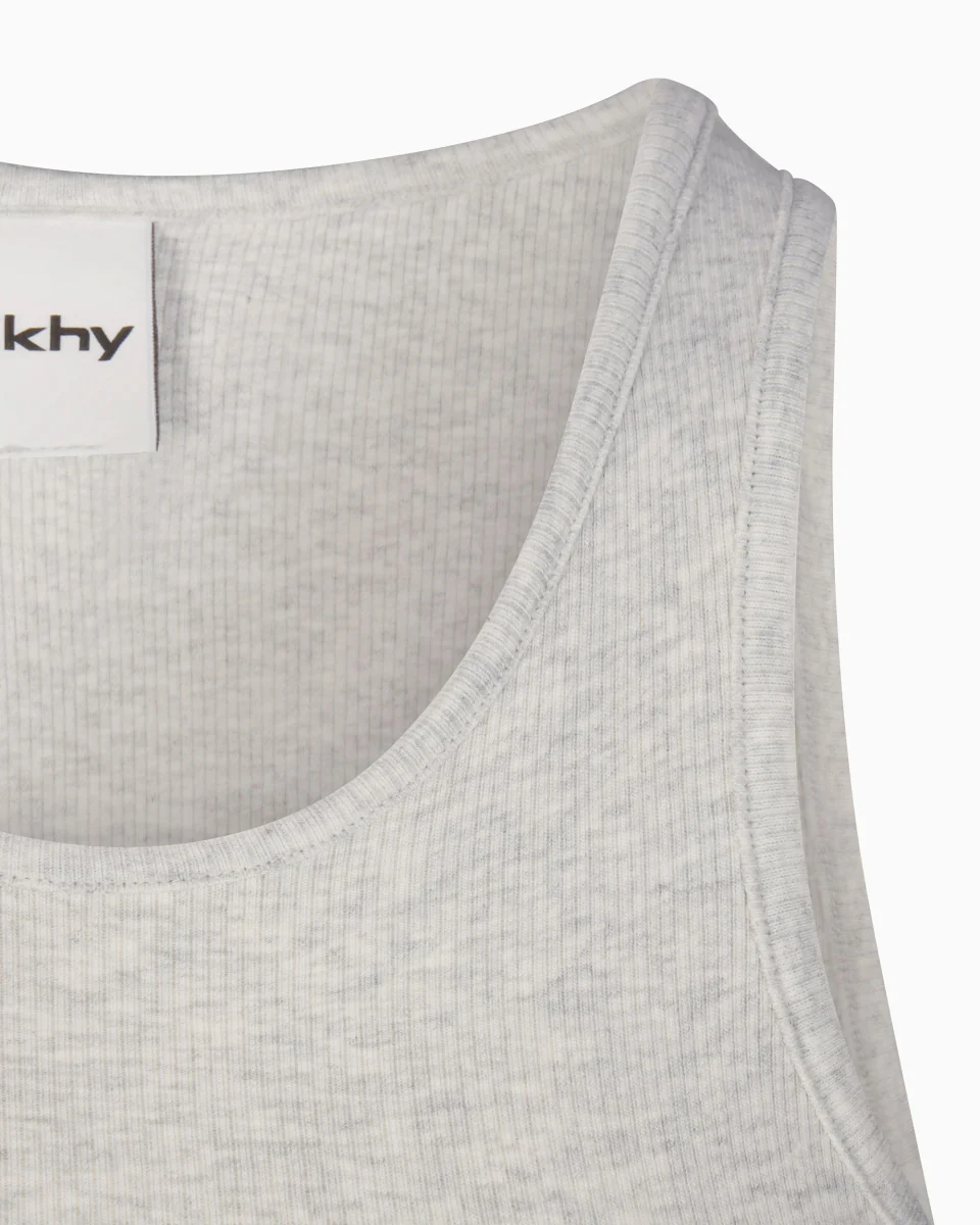 Cropped Raw Hem Rib Tank | Light Heather Grey - Image 11