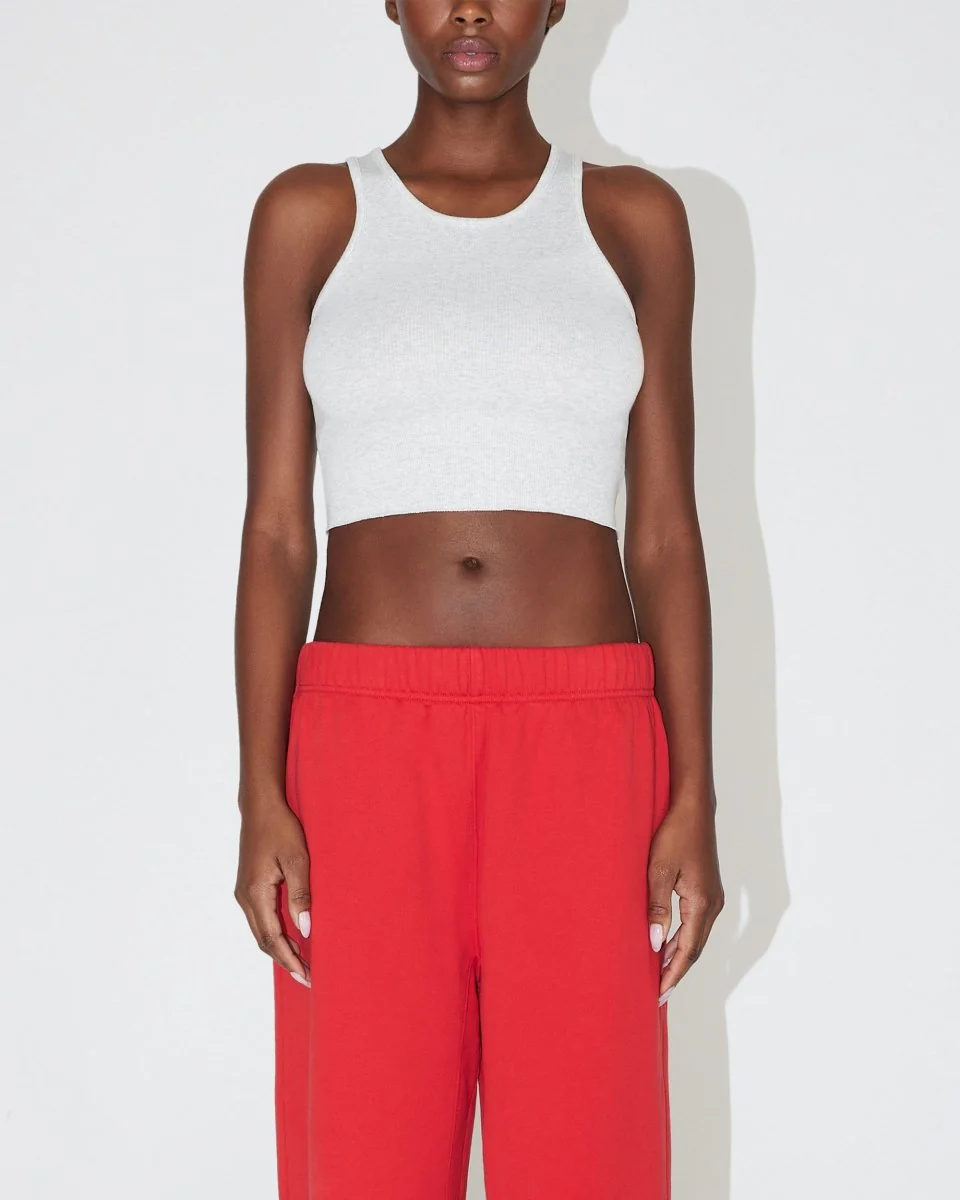 Cropped Raw Hem Rib Tank | Light Heather Grey - Image 3