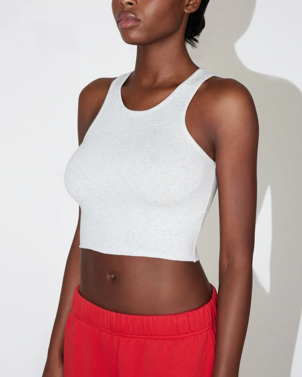 Cropped Raw Hem Rib Tank | Light Heather Grey - Image 4