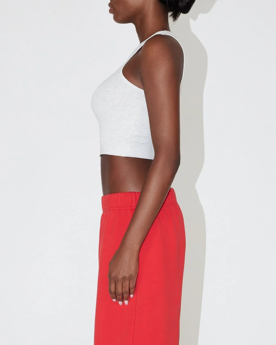 Cropped Raw Hem Rib Tank | Light Heather Grey - Image 5