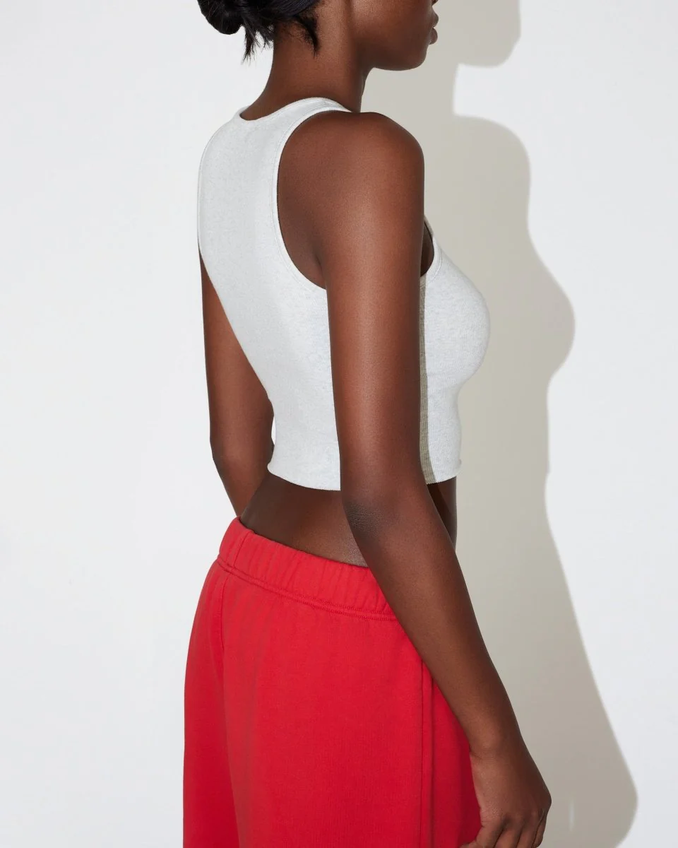 Cropped Raw Hem Rib Tank | Light Heather Grey - Image 6