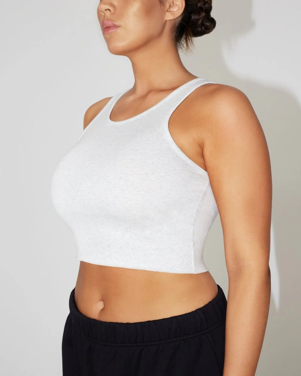 Cropped Raw Hem Rib Tank | Light Heather Grey - Image 7
