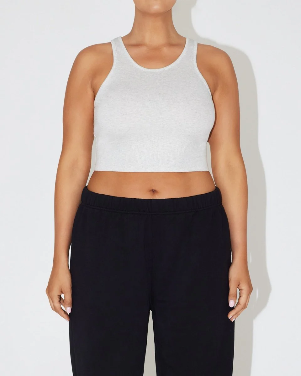 Cropped Raw Hem Rib Tank | Light Heather Grey - Image 8