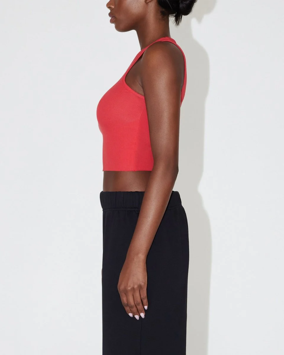 Cropped Raw Hem Rib Tank | Red - Image 4