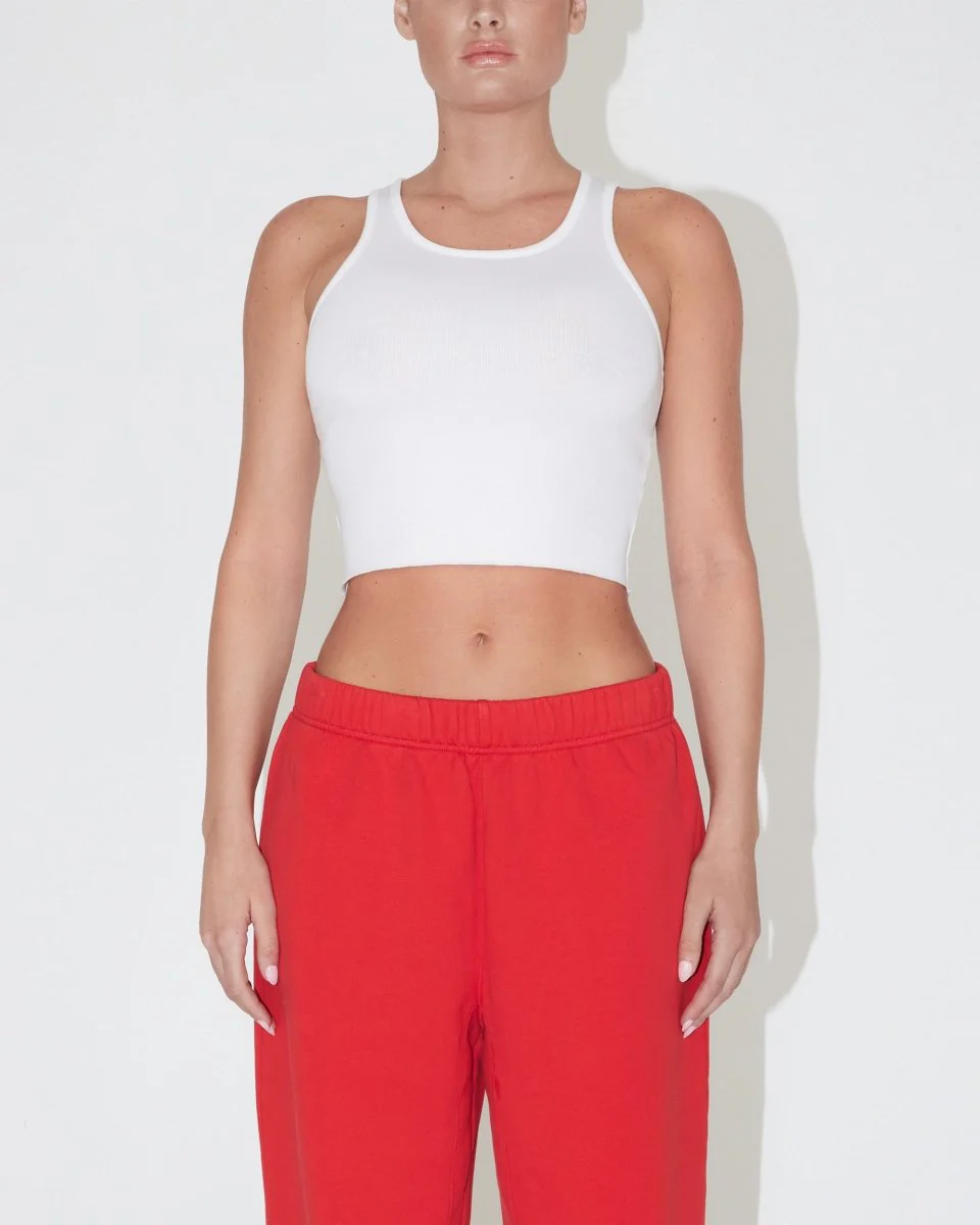 Cropped Raw Hem Rib Tank | White - Image 3