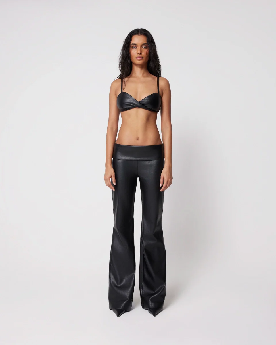 Faux Leather Low Rise Foldover Pant | Black - Image 3