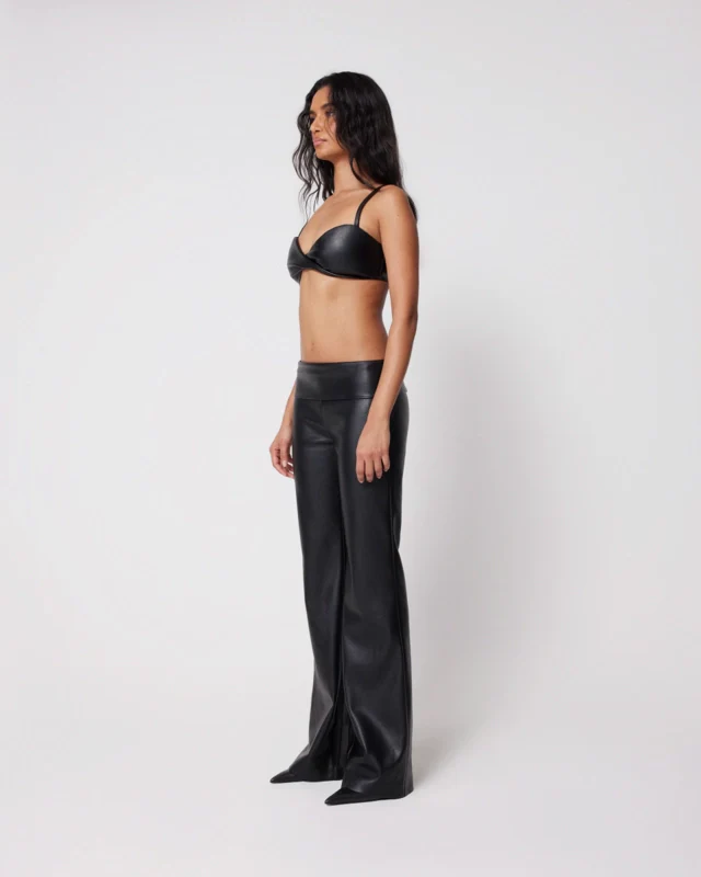 Faux Leather Low Rise Foldover Pant | Black - Image 4