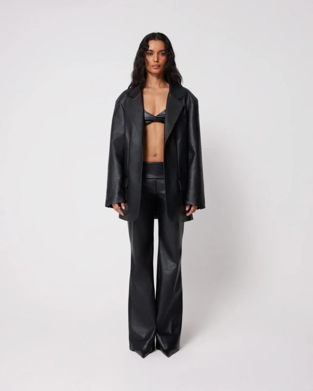 Faux Leather Low Rise Foldover Pant | Black - Image 7