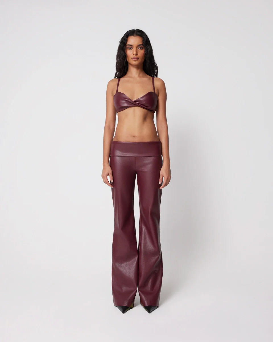 Faux Leather Low Rise Foldover Pant | Merlot - Image 3