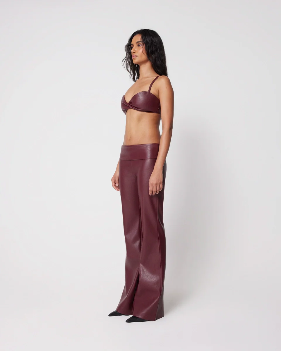 Faux Leather Low Rise Foldover Pant | Merlot - Image 4