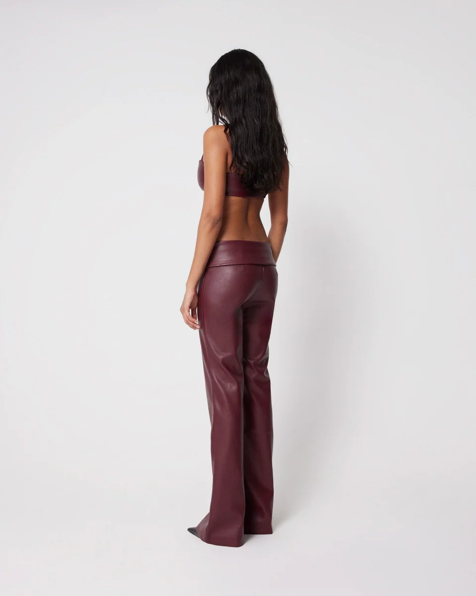 Faux Leather Low Rise Foldover Pant | Merlot - Image 5