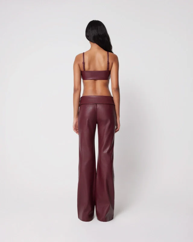 Faux Leather Low Rise Foldover Pant | Merlot - Image 6