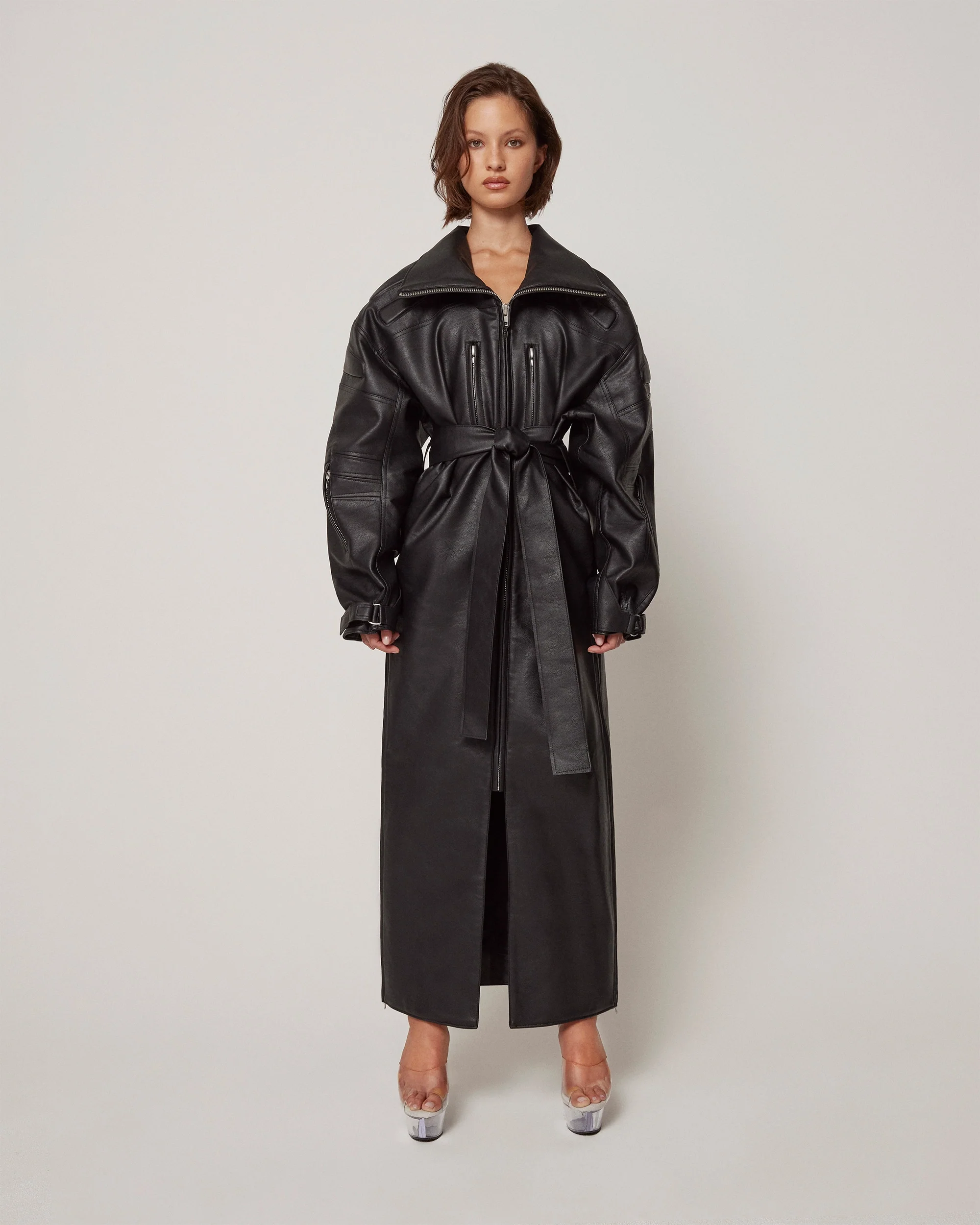 Faux Leather Trench | Black - Image 3