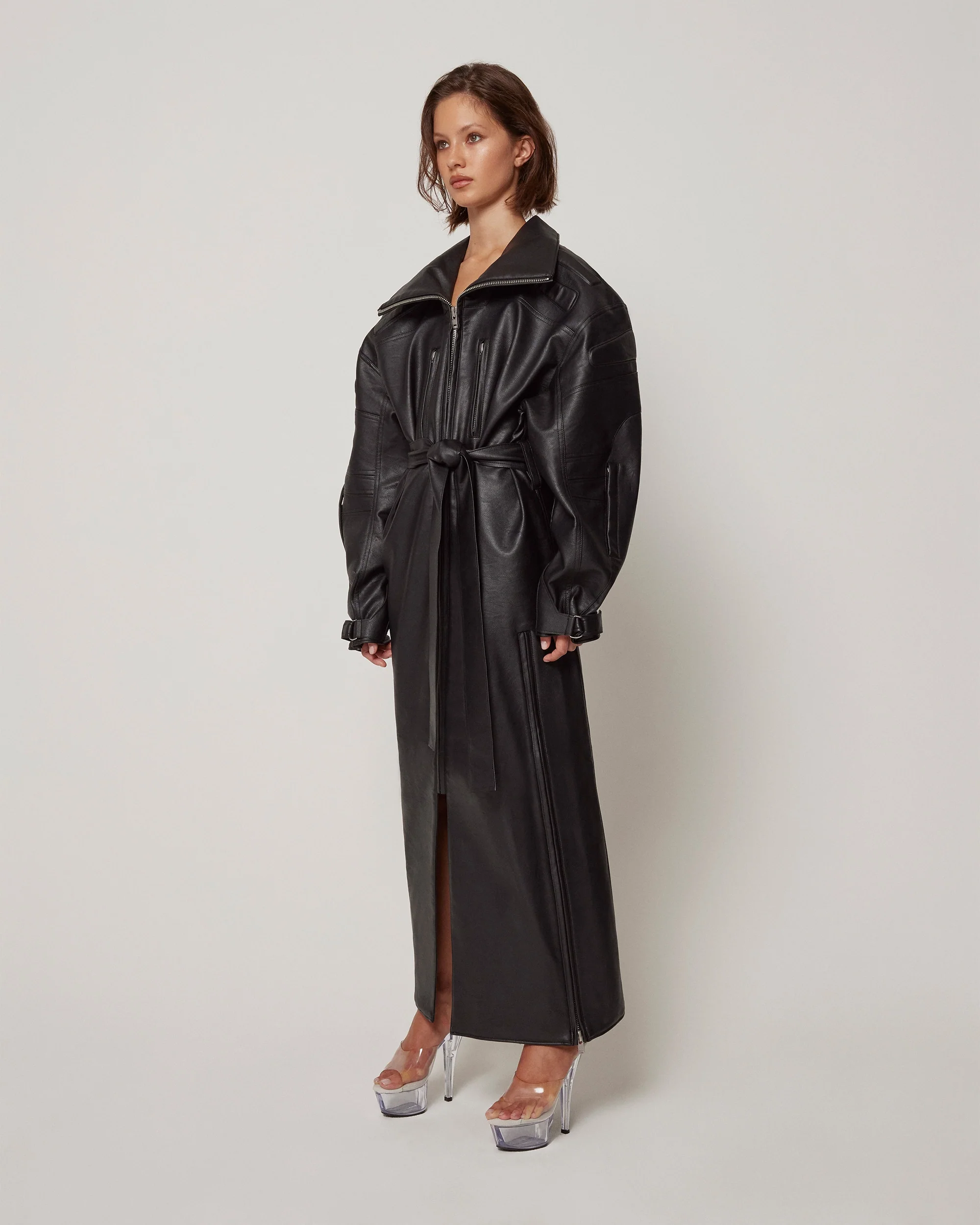 Faux Leather Trench | Black - Image 4