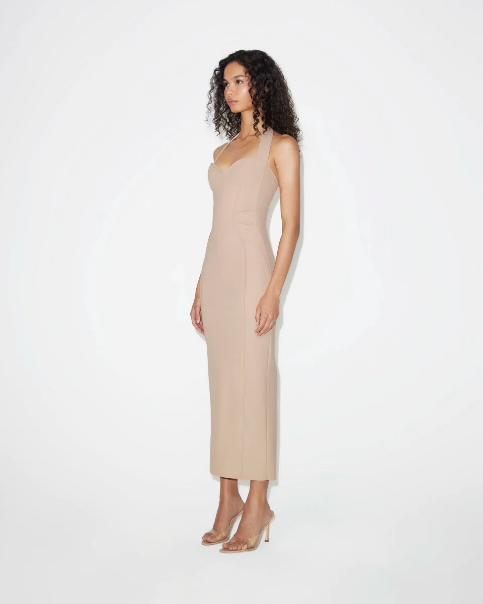 Fitted Halter Dress | Beige - Image 4