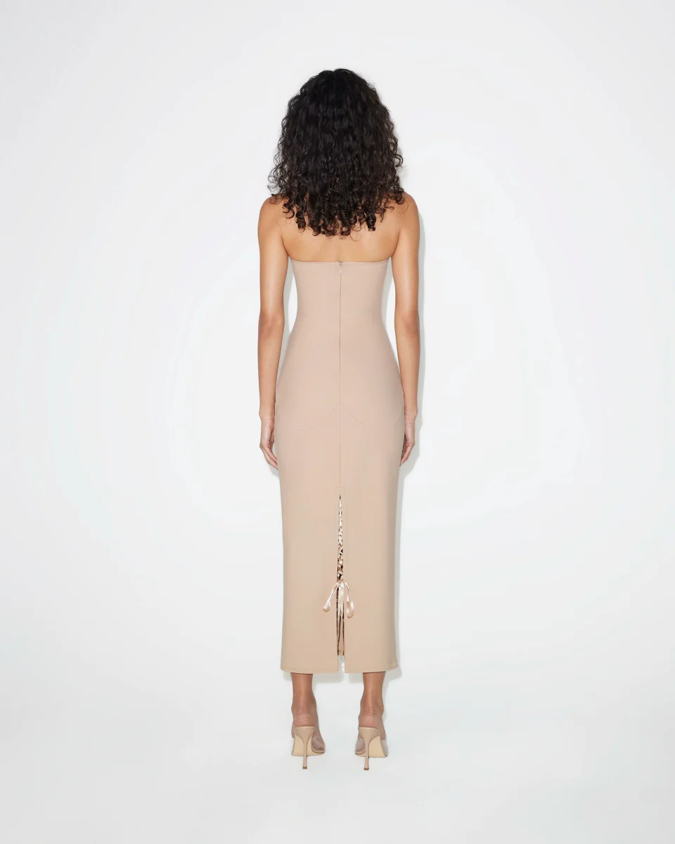 Fitted Halter Dress | Beige - Image 6
