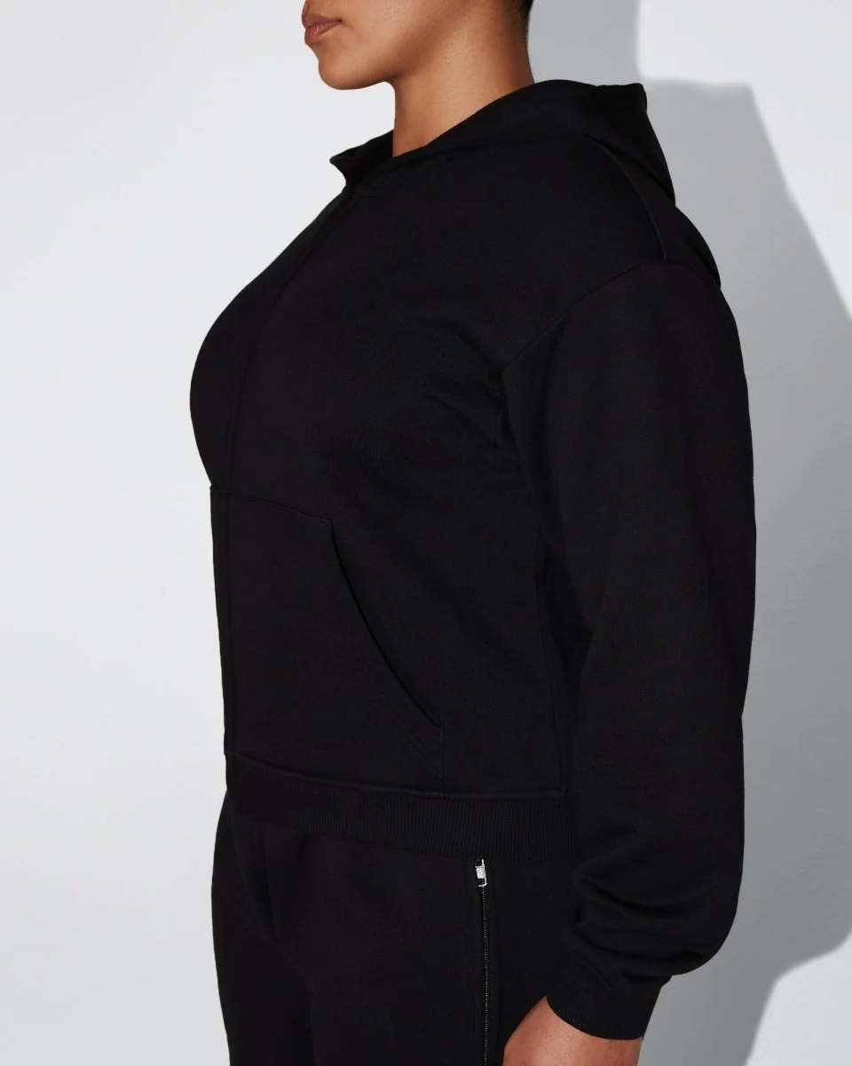 Fleece Zip Hoodie with Oversized Hood | Black - Image 10