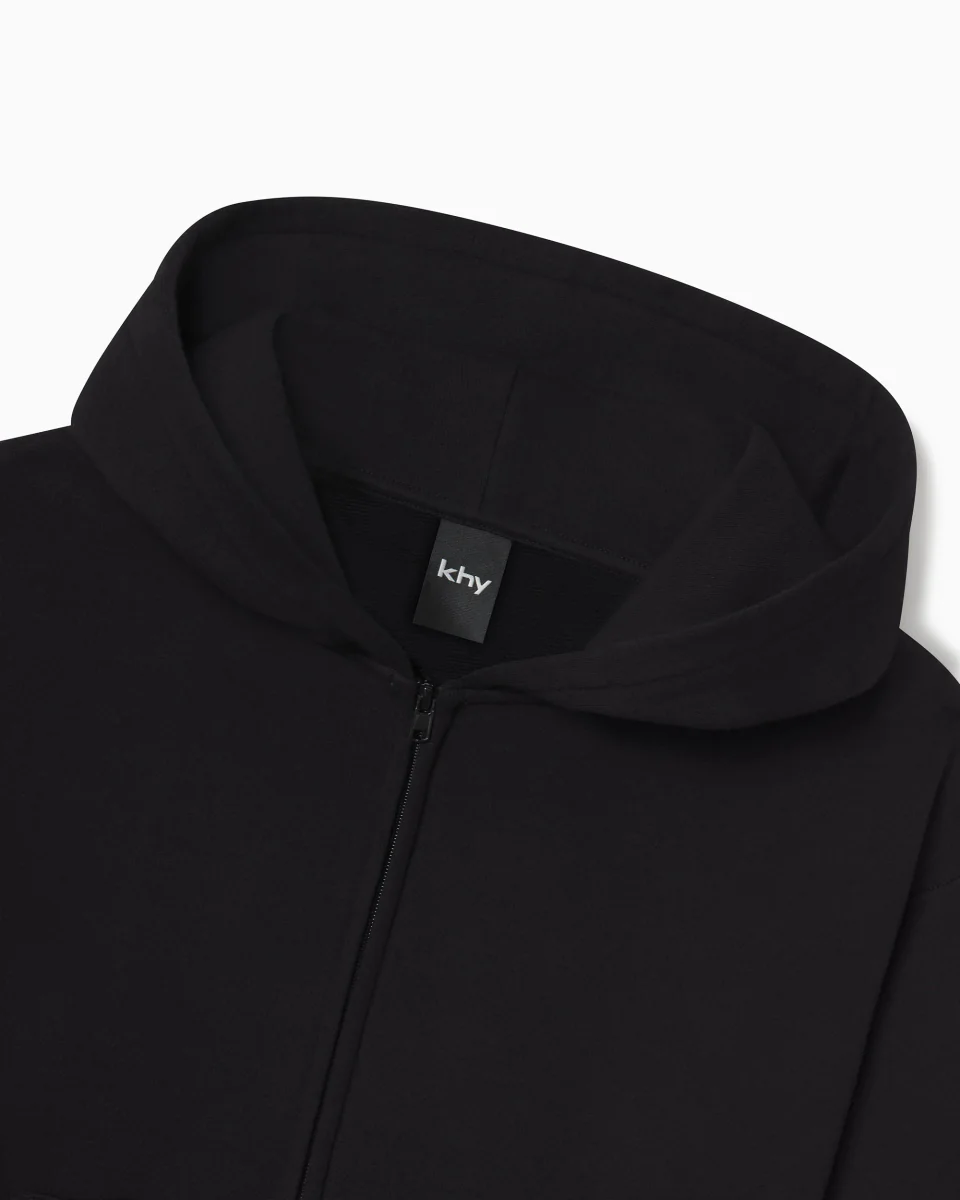 Fleece Zip Hoodie with Oversized Hood | Black - Image 12