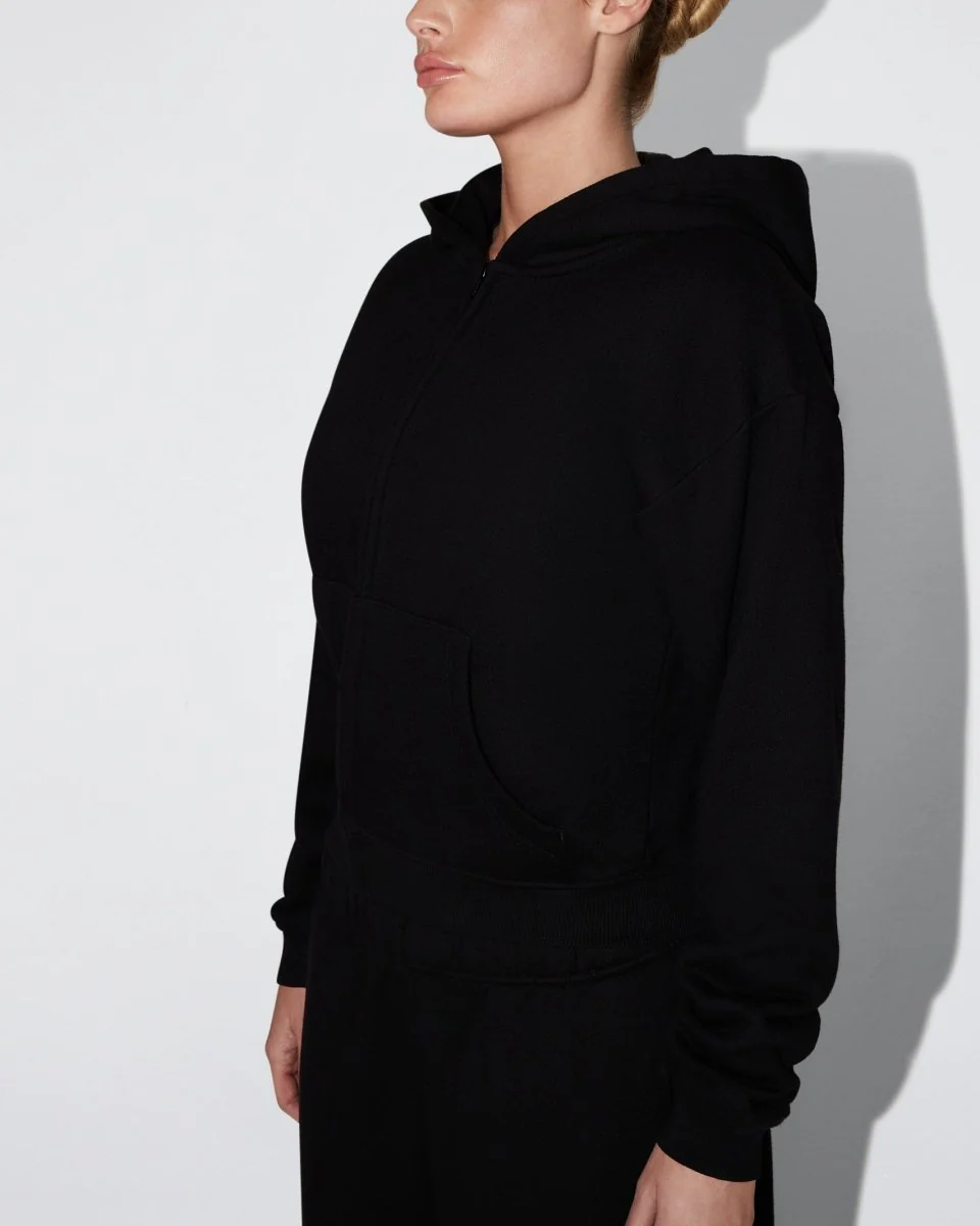 Fleece Zip Hoodie with Oversized Hood | Black - Image 4