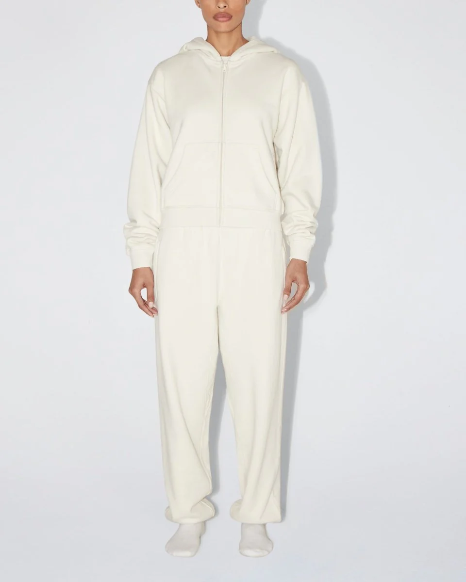 Fleece Zip Hoodie with Oversized Hood | Ecru - Image 3