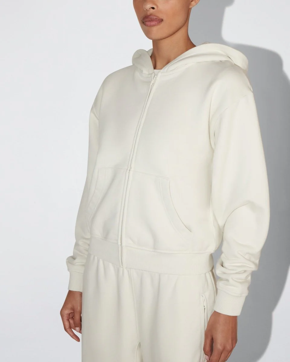 Fleece Zip Hoodie with Oversized Hood | Ecru - Image 4