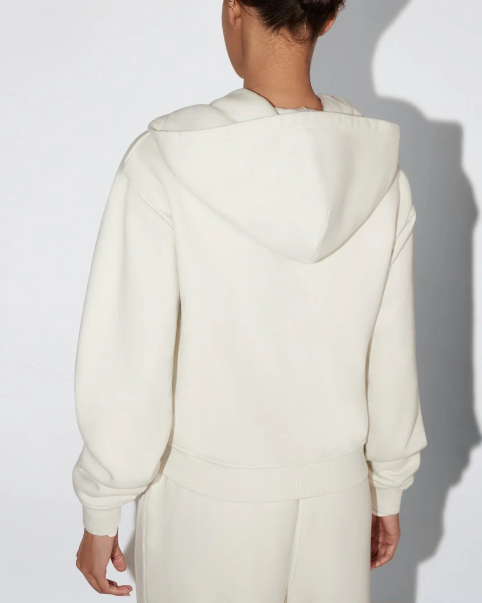 Fleece Zip Hoodie with Oversized Hood | Ecru - Image 7
