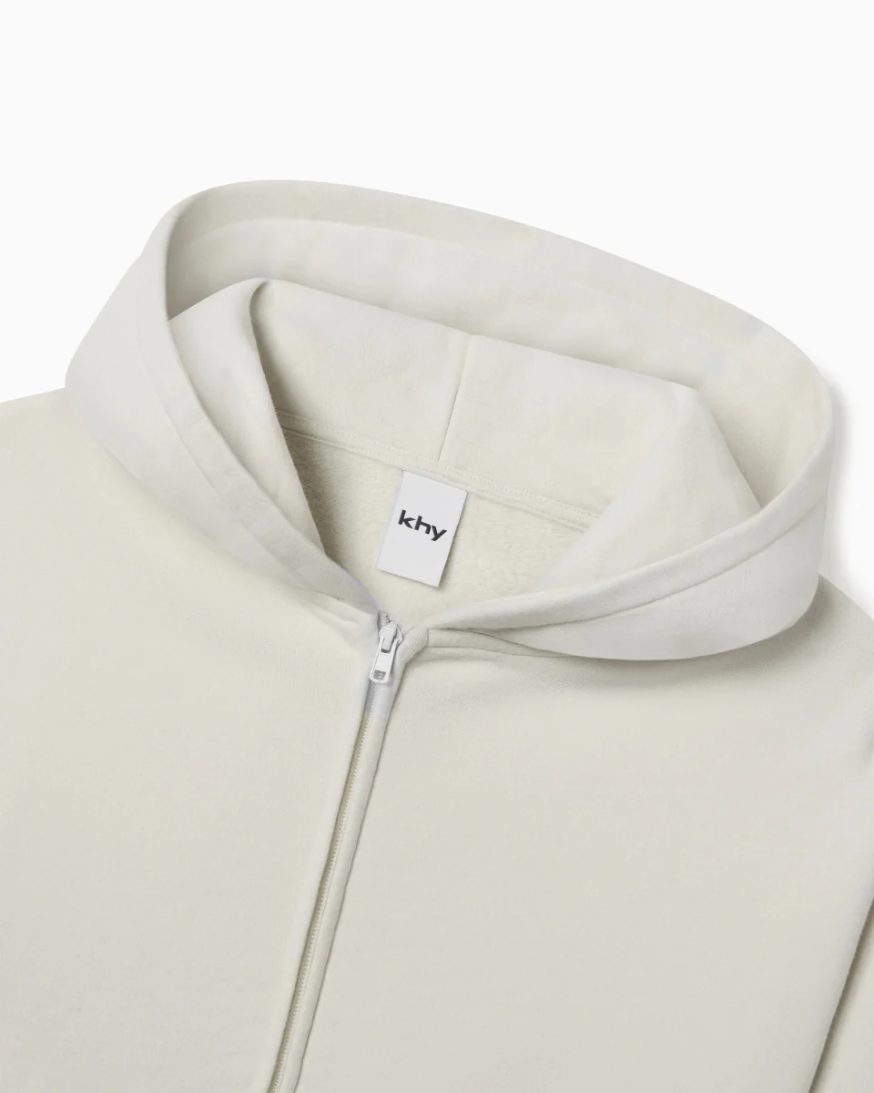Fleece Zip Hoodie with Oversized Hood | Ecru - Image 8