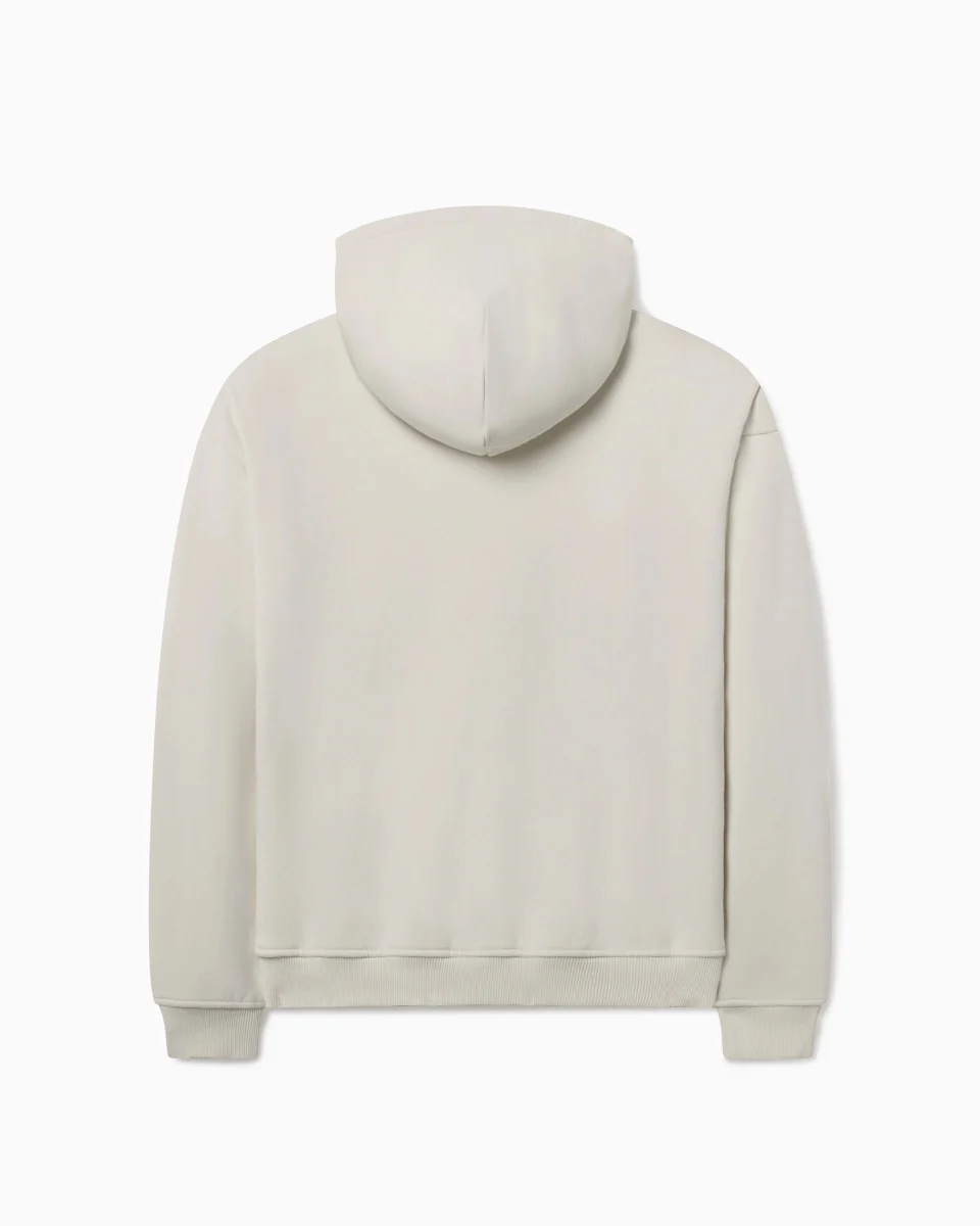 Fleece Zip Hoodie with Oversized Hood | Ecru - Image 9