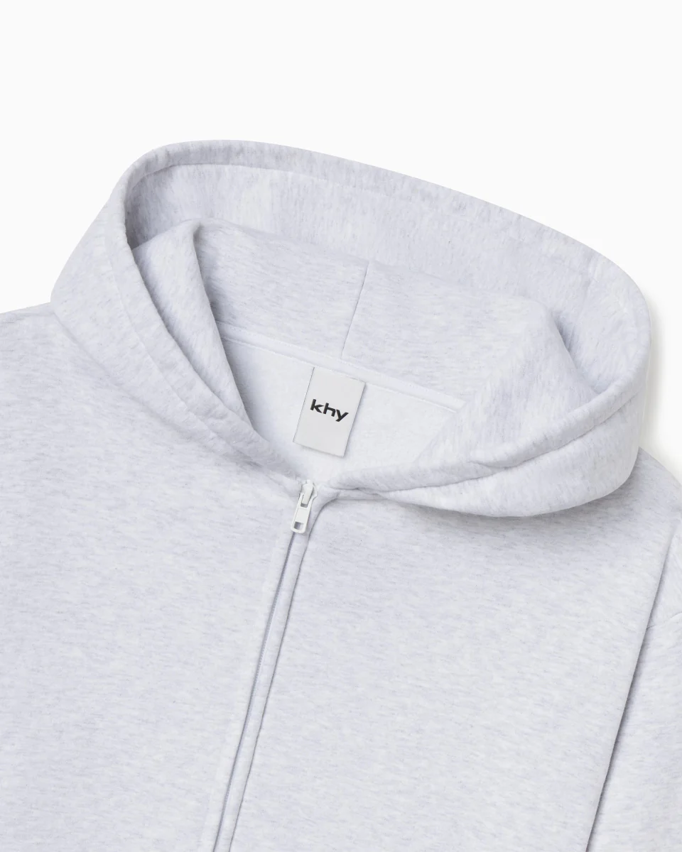 Fleece Zip Hoodie with Oversized Hood | Light Heather Grey - Image 10