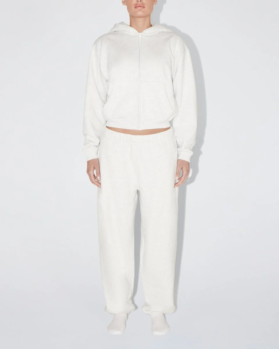 Fleece Zip Hoodie with Oversized Hood | Light Heather Grey - Image 3