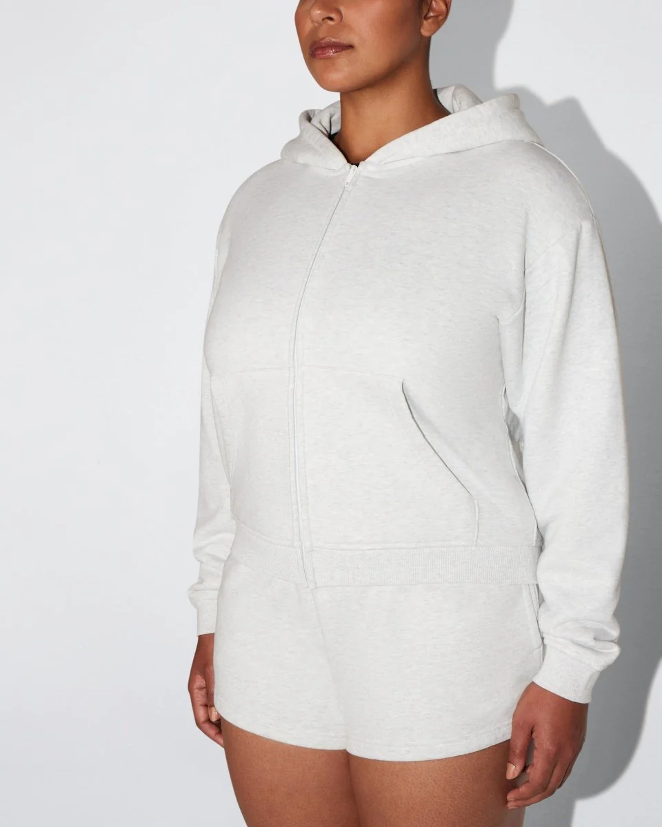 Fleece Zip Hoodie with Oversized Hood | Light Heather Grey - Image 4