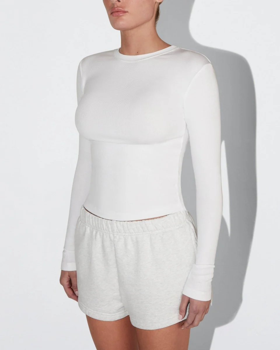 Long Sleeve Ribbed Tee | White - Image 6