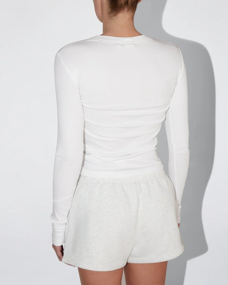 Long Sleeve Ribbed Tee | White - Image 7