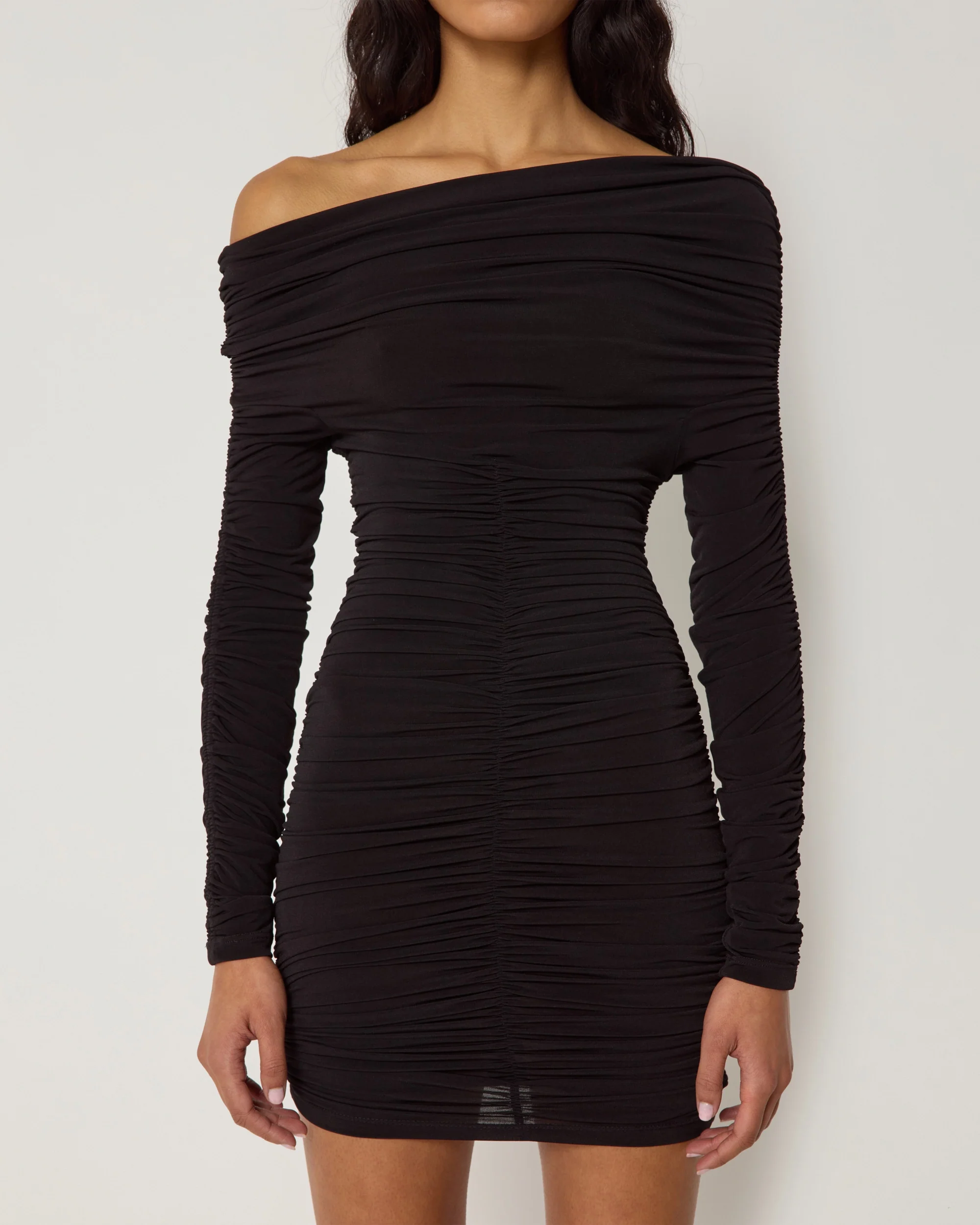 Long Sleeve Ruched Mini Dress | Black - Image 7