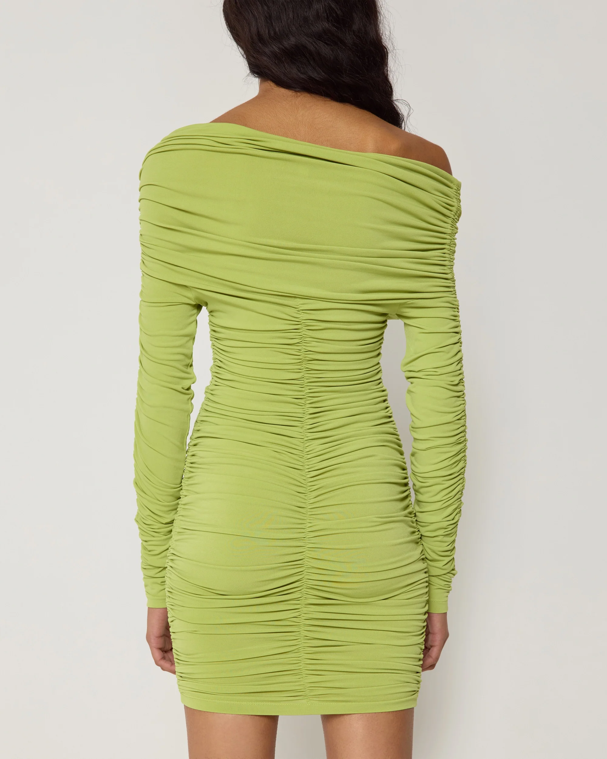 Long Sleeve Ruched Mini Dress | Dark Citron - Image 7