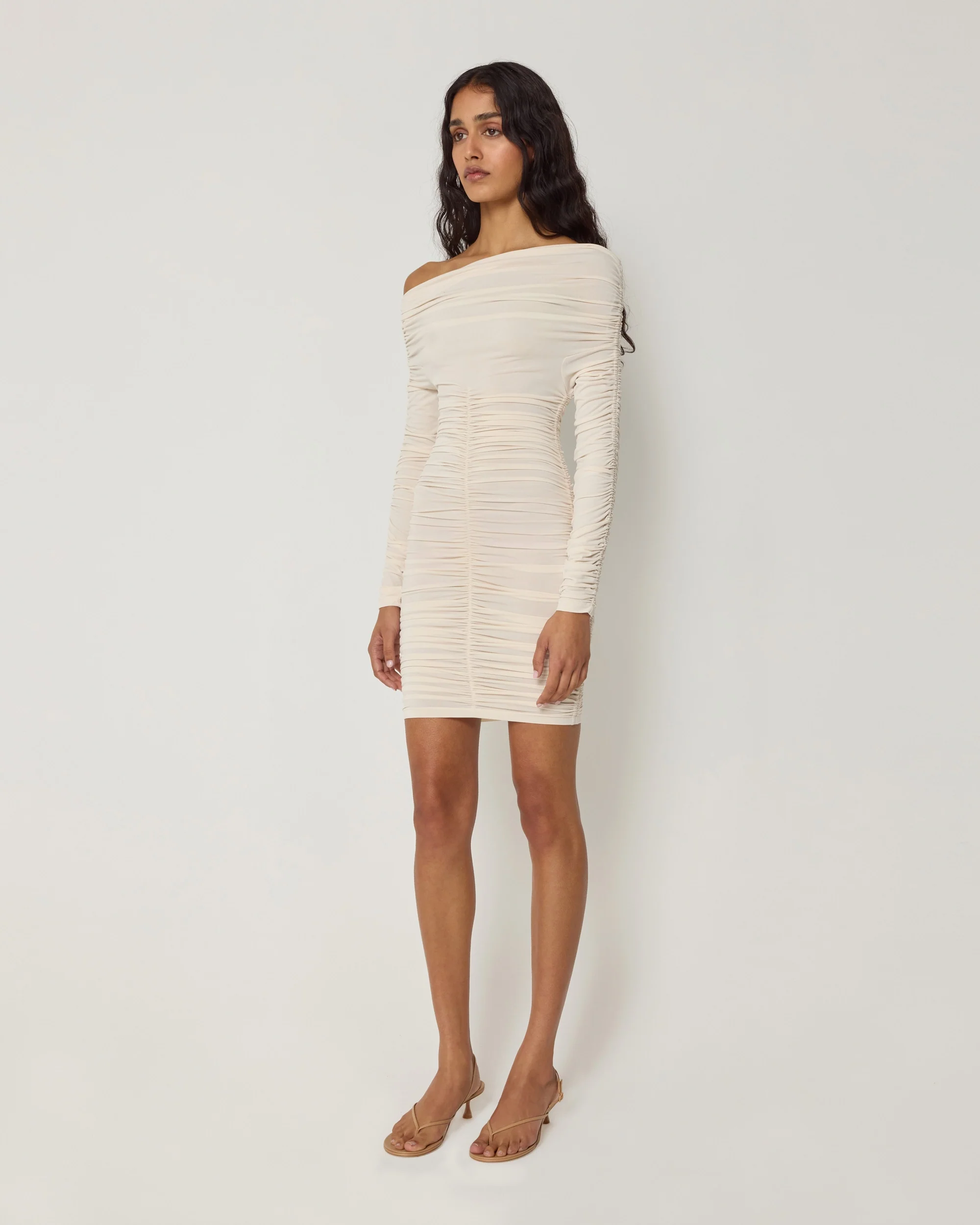 Long Sleeve Ruched Mini Dress | Shell - Image 4