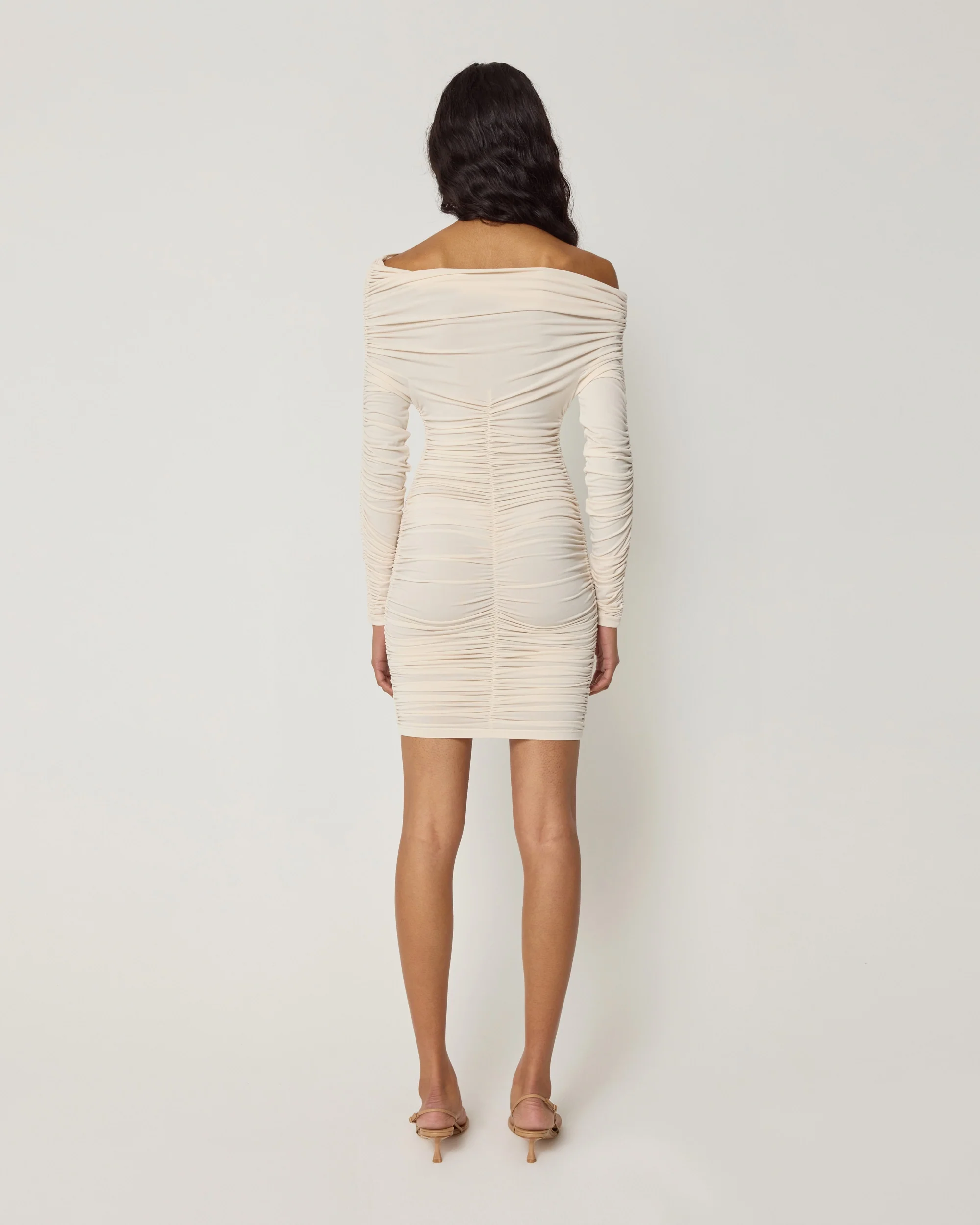 Long Sleeve Ruched Mini Dress | Shell - Image 6