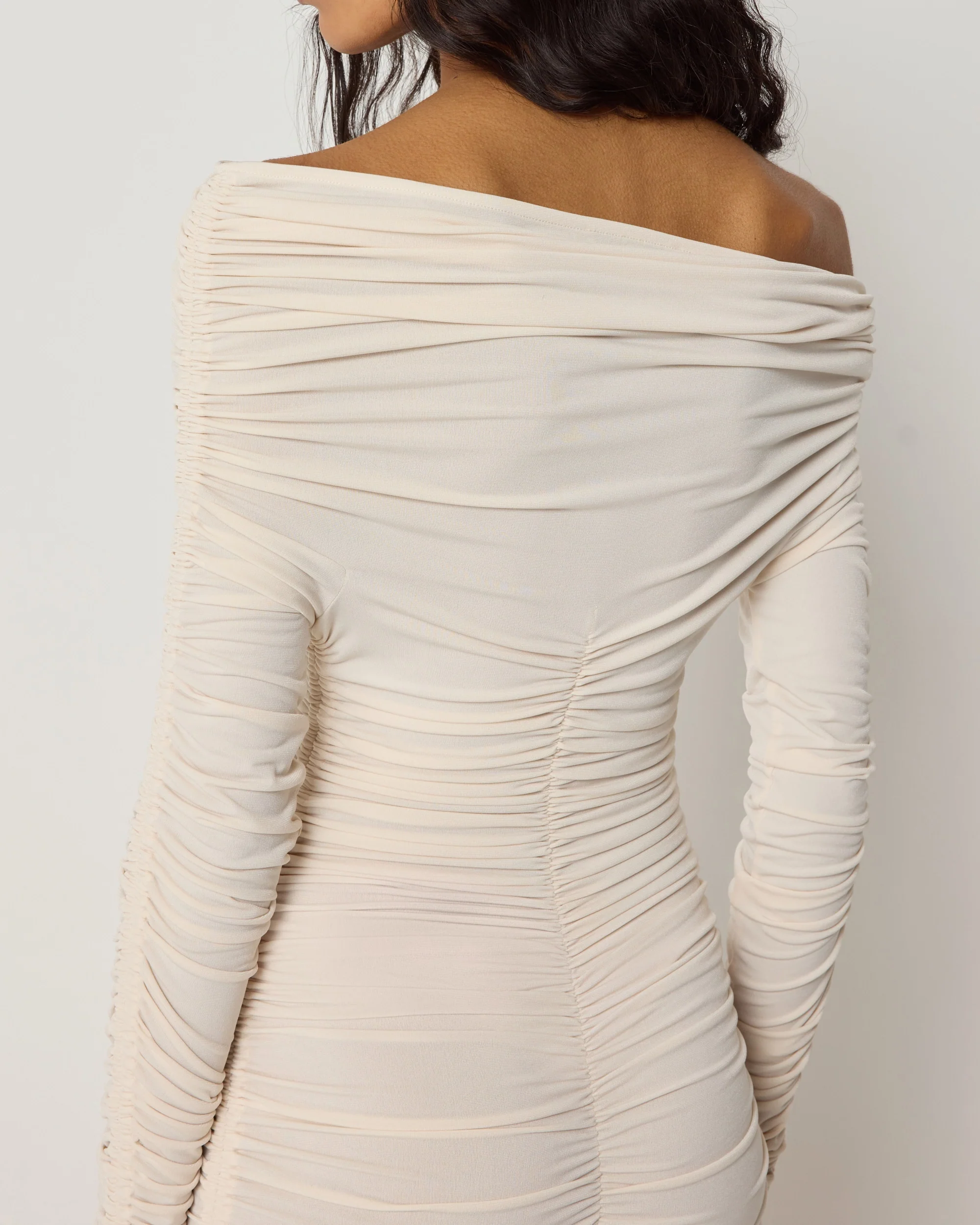 Long Sleeve Ruched Mini Dress | Shell - Image 7